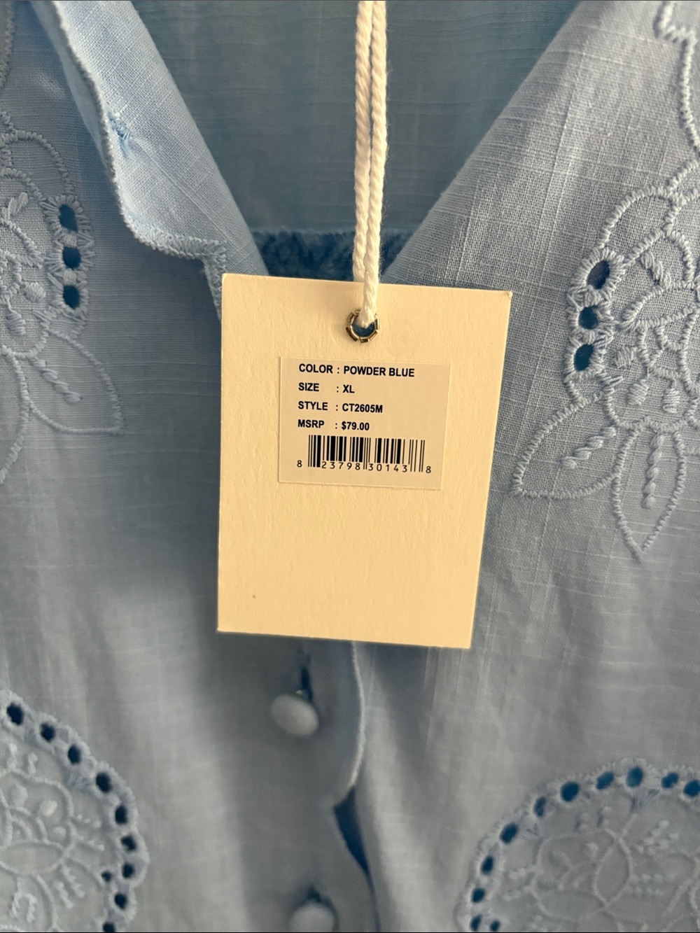 Light Blue Embroidered Button-Front Shirt - Picture 6 of 6